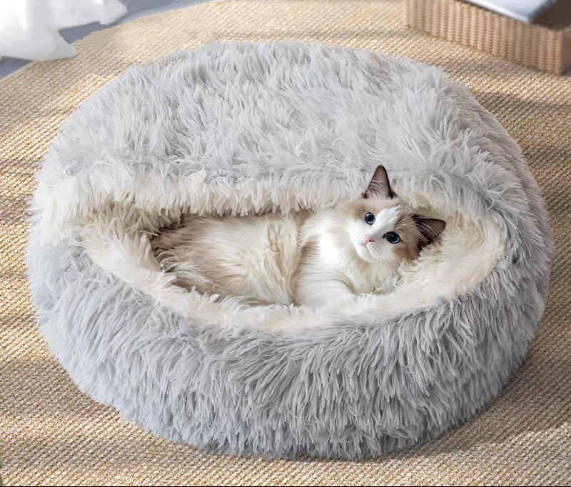 Cama Semicerrada Térmica para Mascotas - Interior de Felpa Cálido