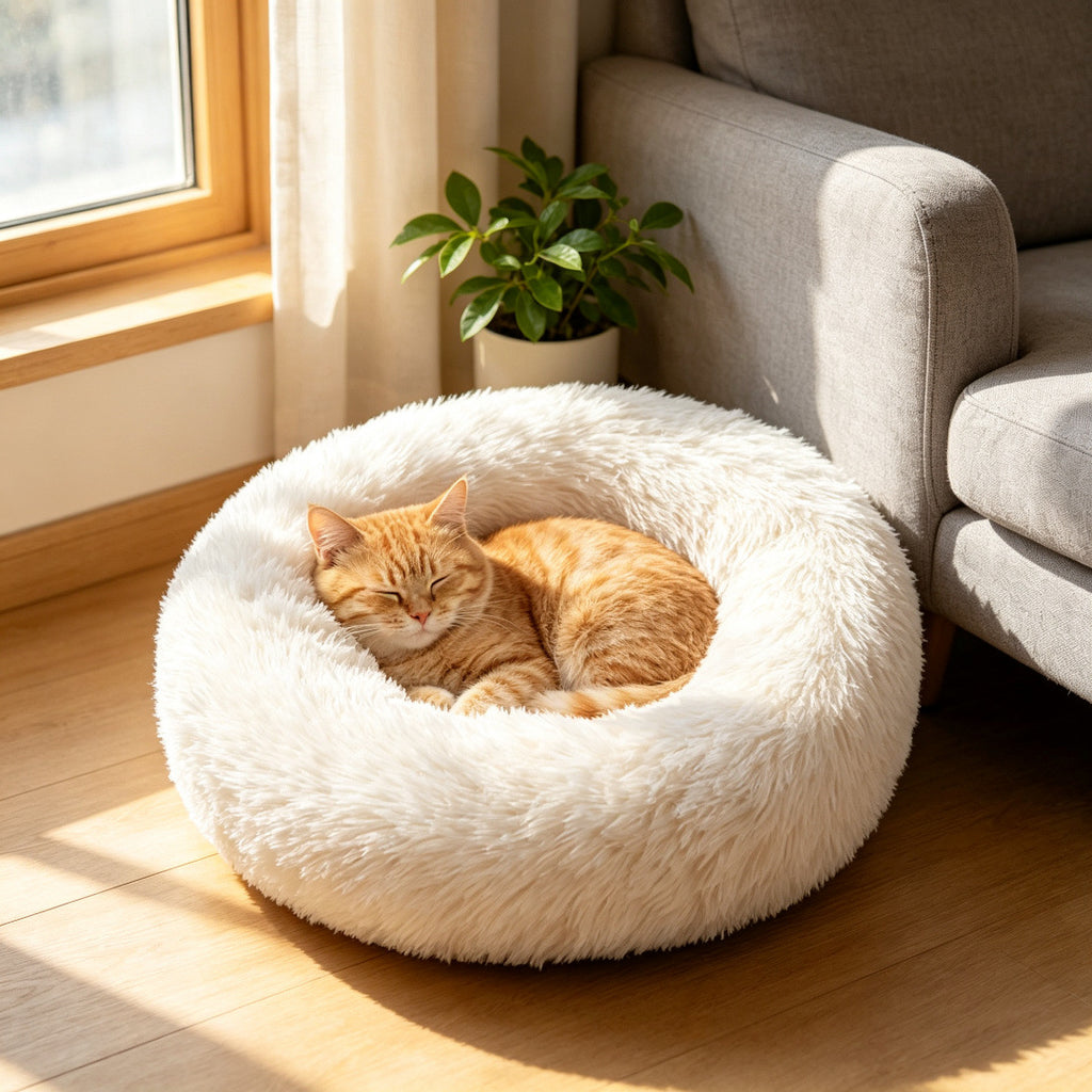 Cama de Felpa Tipo Donut para Mascotas Pata-Pata